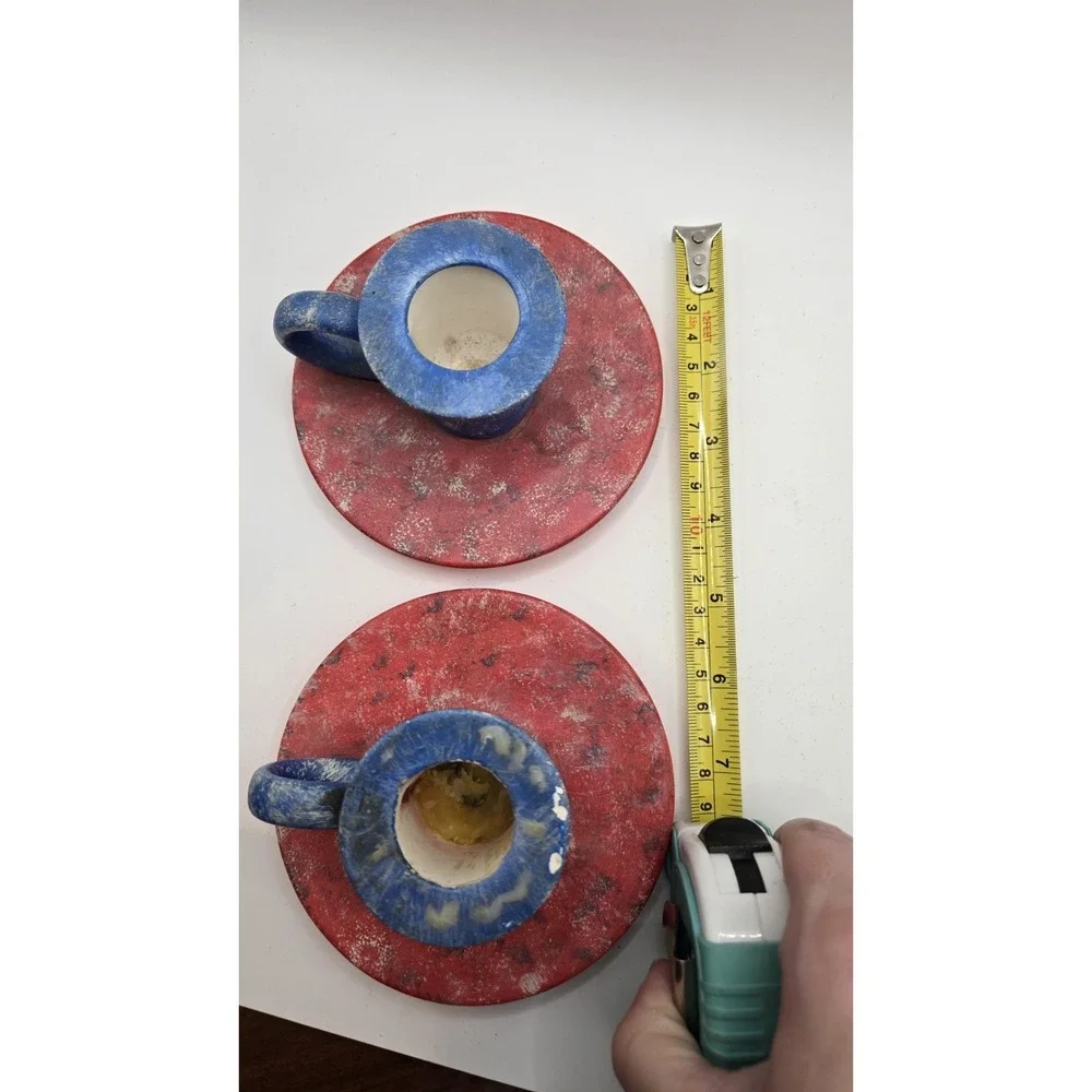 Patriotic 1776 Ceramic Chamberstick Candle Holders Pair Rustic Americana Decor